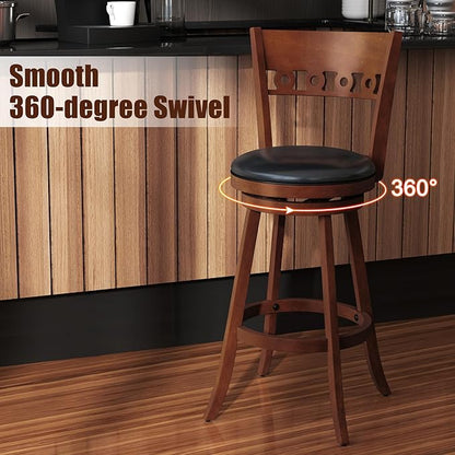COSTWAY Bar Stools Set of 2, 30.5” Bar Height Bar stools with Solid Wood Legs, Cushioned Seat, Footrest, for Home, Kitchen Island, Bar (2, 30.5'' Seat Height)