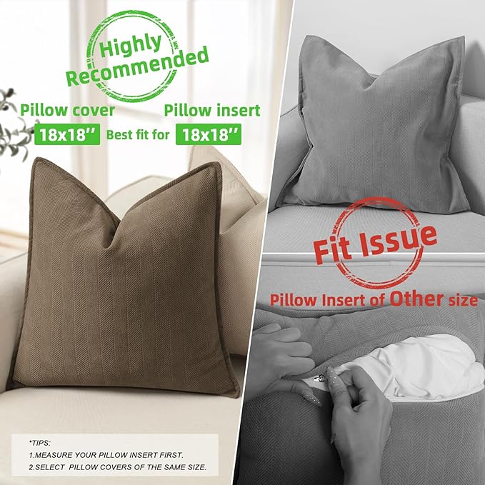 ZWJD Brown Pillow Covers 18x18 Set of 2 Chenille Throw Pillow Covers with Elegant Design Soft and Luxurious Decorative Throw Pillows for Couch, Bed, and Home Decor