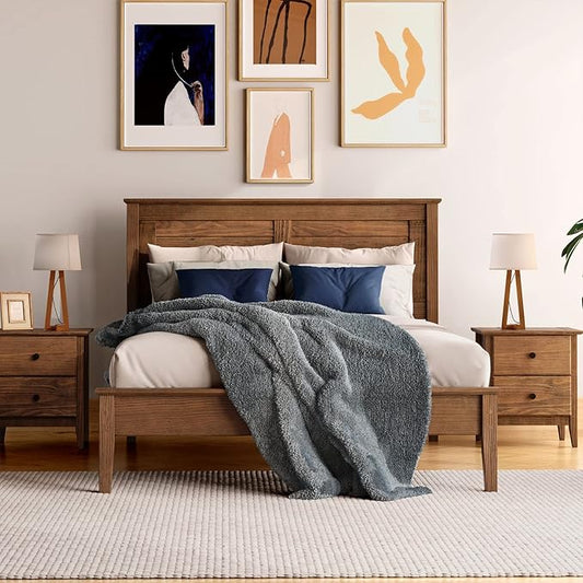 Grain Wood Furniture Greenport Solid Wood Platform Bed, Full Size, Brushed Walnut