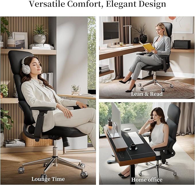 EUREKA ERGONOMIC Remi High Back Office Chair, PU Leather Office Chair with Wheels, Leather Desk Chair, Executive Office Chair Comfy for Home & Office, Black