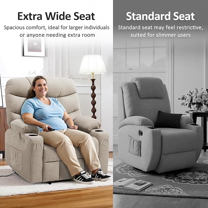 MCombo Oversized Power Lift Recliner Chair with Extended Footrest for Elderly People, Fabric R7289 (Oatmeal, Medium-Oversize)