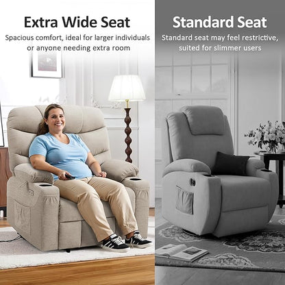 MCombo Oversized Power Lift Recliner Chair with Extended Footrest for Elderly People, Fabric R7289 (Oatmeal, Medium-Oversize)