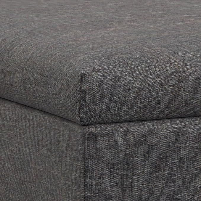 SIMPLIHOME Rebecca 36 inch Wide Contemporary Square Mid Century Coffee Table Storage Ottoman with Lift Up Lid in Slate Grey Polyester Linen, Assembled, For the Living Room, Entryway and Family Room