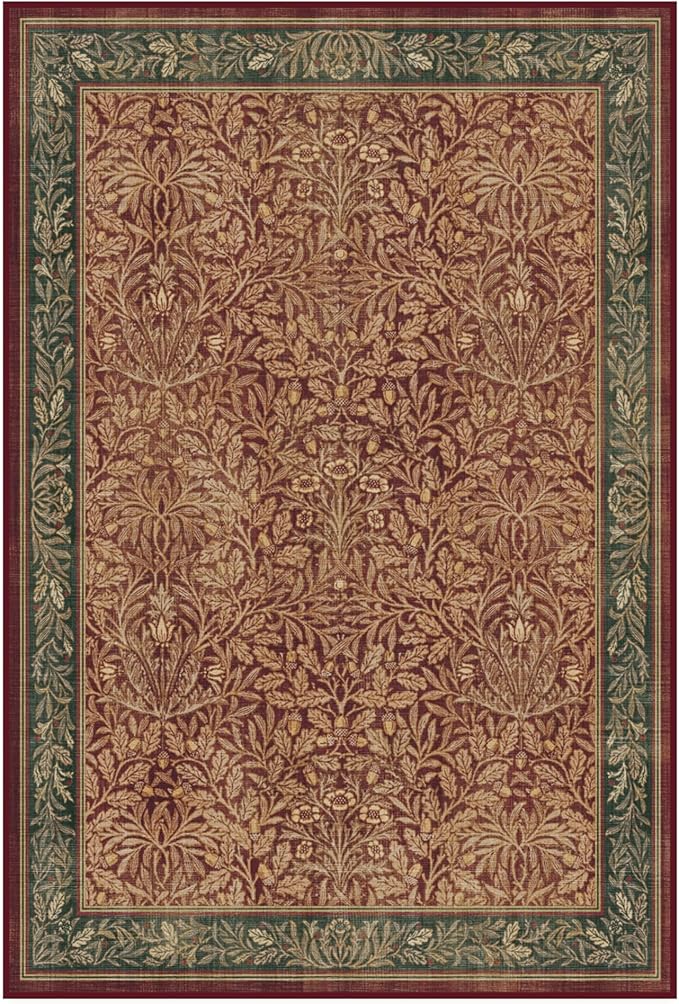 RUGGABLE x Morris & Co Machine Washable Christmas Area Rug – Acorn Amber Red 4x6, Stain-Resistant, Non-Slip – Medium Rugs for Living Room, Bedroom, Hallway, Entryway & Office–with Cushioned Pad