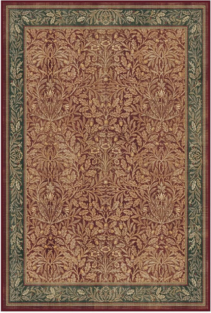 RUGGABLE x Morris & Co Machine Washable Christmas Area Rug – Acorn Amber Red 4x6, Stain-Resistant, Non-Slip – Medium Rugs for Living Room, Bedroom, Hallway, Entryway & Office–with Cushioned Pad