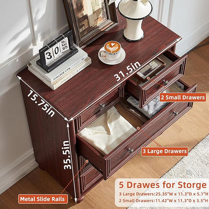 Farmhouse Dressers & Night Stand Set of 4, Wood 54" Wide 6 Drawer Dresser & 35" Tall Chest of Drawers, 18" Roman Column Nightstand Set of 2, Bedroom Furniture Dresser Sets for Home Living Room Hallway