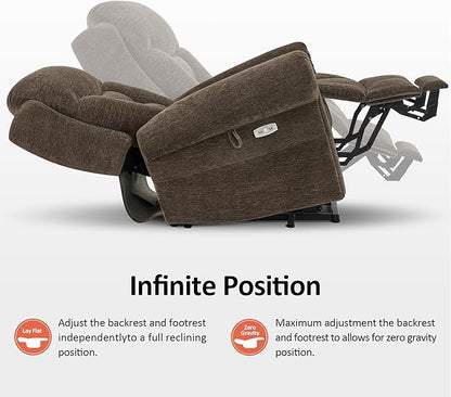 MCombo Triple Motor Power Lift Recliner Chair with Massage and Lumbar&seat Heating, Rolled Arms, Adjustable Headrest for Elderly People, Fabric 7888 (Coffee, Medium)