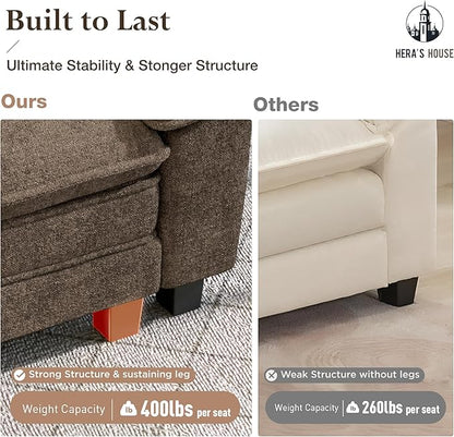 HERA'S HOUSE 54" Modular Sectional Sofa Couches for Living Room, Comfy Cloud Couch 1-Seater Deep Seat Sofa with Throw Pillow, Chenille Taupe