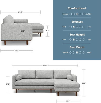 SIMPLIHOME Morrison Right Sectional Sofa in Woven-Blend Recycled Polyester Fabric, Mist Grey, 102-inches Wide, L-Shaped Couch with Right Chaise for the Living Room and Family Room