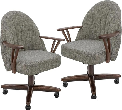Chromcraft Set of 2 Swivel Tilt Chairs, Luxe Wooden Arm All-Metal Pedestal Base Chairs with Wheels for Kitchen