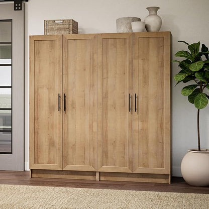 Prepac Natural Oak Elite 65" Tall Accent Kitchen Pantry Cabinet, Craft or Bathroom Storage Cabinet, Buffet Storage with Panel Doors, 3 Shelves, 32" W x 16.75" D x 65" H, Ideal for Home Organization