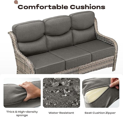 Rilyson Wicker Outdoor Patio Furniture Set - 7 Piece Patio Conversation Sets with Swivel Rocker Chairs, Ottomans and Sofa, 6 inch Cushions, Waterproof Wicker, for Porch Deck Mixed Grey/Grey