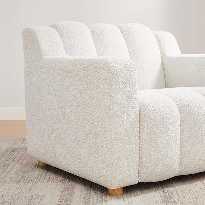 VANOMi Oversized Accent Chair, Modern Living Room Chairs, Comfy Boucle Fabric Upholstered Armchair for Bedroom, Office, Waiting Room (White Boucle)
