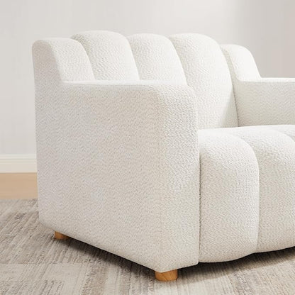 VANOMi Oversized Accent Chair, Modern Living Room Chairs, Comfy Boucle Fabric Upholstered Armchair for Bedroom, Office, Waiting Room (White Boucle)