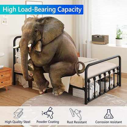 Metal Full Single Bed Frame with Storage Space, 74.8" in Steel Bed Frame with Protective Foot Pads, Strong Bearing Capacity Full Size Bed, Easy Assembly, Underbed Storage Space（43.3 inch）