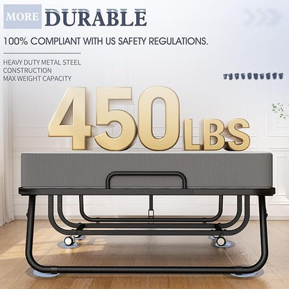 INTERGREAT Folding Bed, 75" x 31"Cot Size Portable Folding Beds for Adults, Metal Foldable Bed on Wheels for Guest, Space Saving Roll Away Beds for Easy Storage