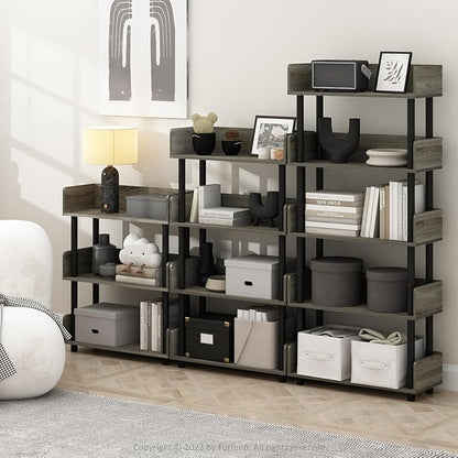 Furinno TURN-N-TUBE 3-Tier Display Shelf, Storage Shelves, Book Shelf, Open Shelves with Rounded Corner Top Edges, for Organization and Storage, Living Room, Home Office, French Oak