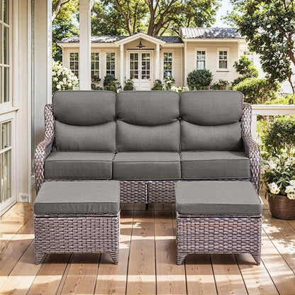 HUMMUH Wicker Patio Furniture Set 6 Inch Thick Cushion Outdoor Swivel Rocker Patio Chairs with Deep Seat Sofa 5PCS Outdoor Furniture Set for Porch Garden Deck