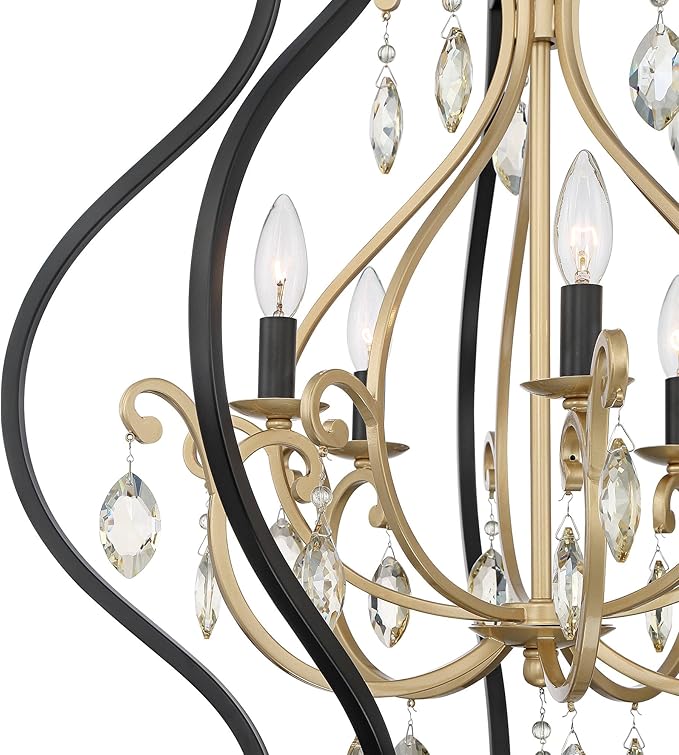 Clara Black Soft Gold Iron Pendant Chandelier 26 1/2" Wide French Amber Crystal 5-Light Fixture for Dining Room House Home Foyer Entryway Kitchen Bedroom Living High Ceiling - Barnes and Ivy
