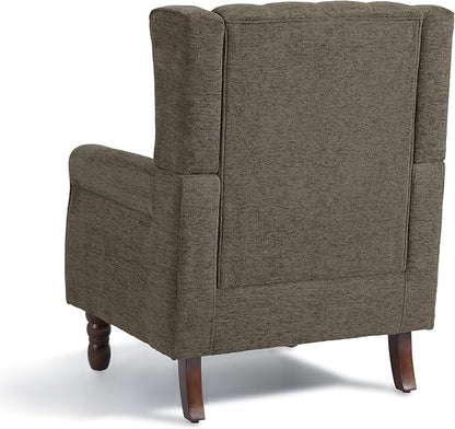 Accent Chair, Upholstered Armchair with Button Tufted High Back & Solid Wood Legs, Comfy Wingback Reading Single Sofa Chair for Small Spaces, Living Room, Bedroom (Taupe, Set of 1)