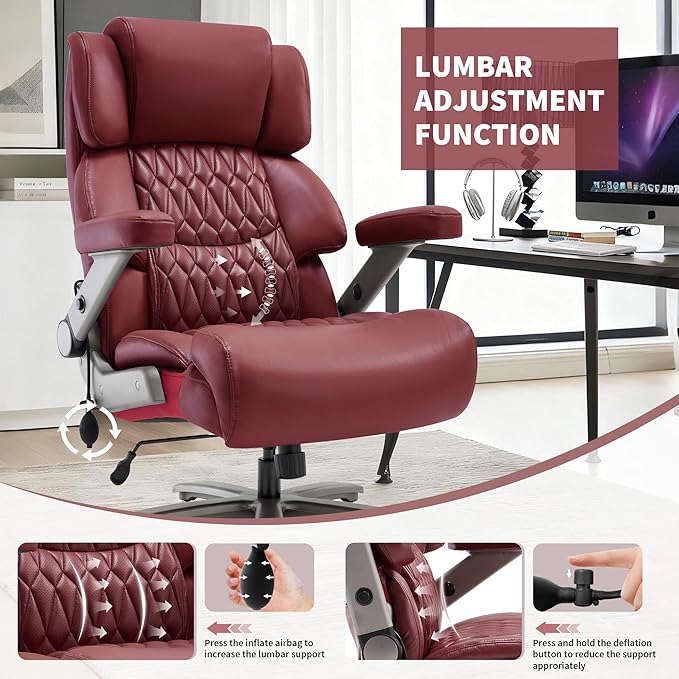 Big and Tall Office Chair 700lbs- Large High Back Executive Computer Desk Chair with 3D Flip-Up Arms, Adjustable Lumbar Support, Extra Wide Plus Size Seat, Heavy Duty Metal Base & Quiet Rubber Wheels