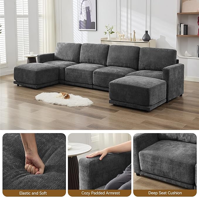 77.4" Chenille Modular Loveseat Oversized Upholstered 2 Seater Sectional Sofa with Thickened Cushions, Easy Assembly, Modern Comfy Love Seat Couch for Living Room, Grey