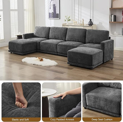 77.4" Chenille Modular Loveseat Oversized Upholstered 2 Seater Sectional Sofa with Thickened Cushions, Easy Assembly, Modern Comfy Love Seat Couch for Living Room, Grey