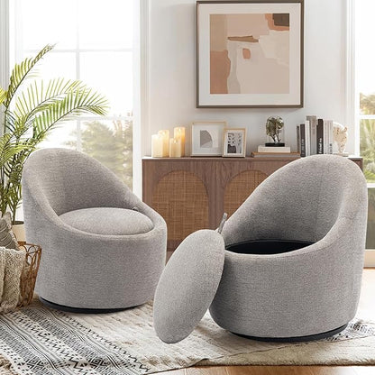 360° Swivel Accent Chair Set of 2, Mid-Century Modern Chair with Hidden Storge, Small Swivel Chair with Arms for Living Room/Office - Light Grey