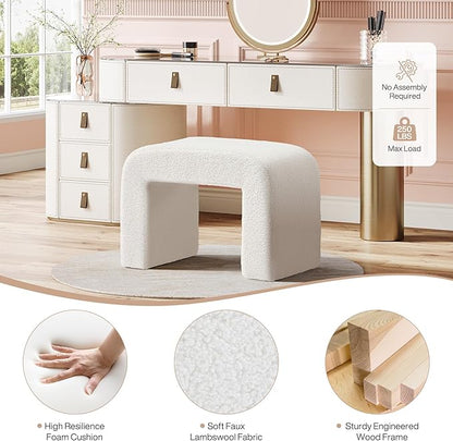 Tribesigns White Vanity Stool, Modern Ottoman Foot Rest for Couch, Large Foot Stool Ottoman, Extra Seating for Living Room, Shoe Bench for Entryway, Arched Makeup Chair for Vanity, 2 Packs