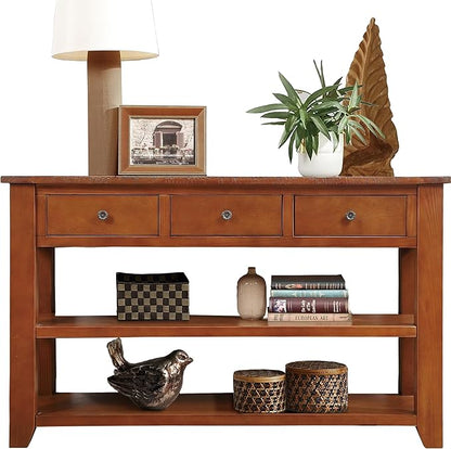 LKTART Solid Wood Console Table Entryway Table with Storage Drawers and Bottom Shelf Sofa Table for Entry Hallway Foyer Sofa Couch Table,Easy Assembly (48.8" Brown)