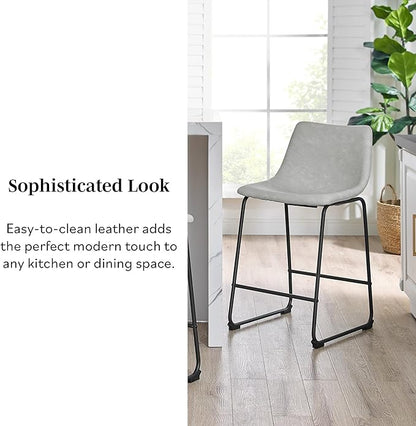 Walker Edison Douglas Urban Industrial Faux Leather Armless Counter Chairs, Set of 2, Grey
