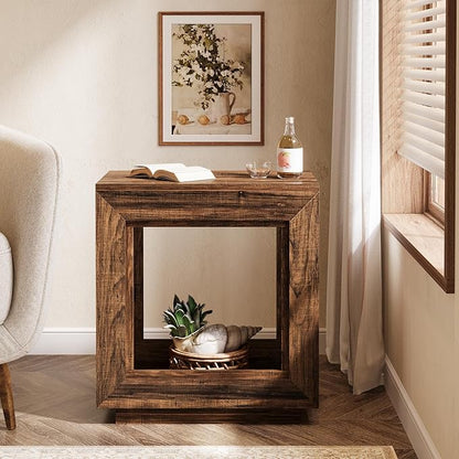 Tribesigns Rustic Brown End Table, 24" Side Table with Storage Shelf, Farmhouse Style Nightstand Bedside Table for Small Spaces, Bedroom, Living Room, Entryway, Easy Assembly (2, Brown)