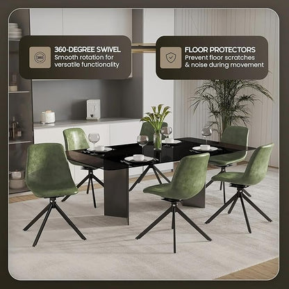 LeisureMod Markley Swivel Leather Dining Side Chair with Durable Iron Legs – Comfortable Accent Chair for Kitchen, Dining Room, or Office Set of 4