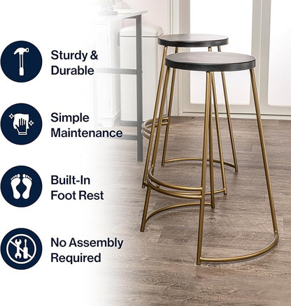JONATHAN Y BSL1001A Hula 28.75" Modern Designer Iron Curved Backless Bar Stool for Home, Kitchen, Dining Room, Workspaces, Cafes and Resturants, Black Seat with Gold Frame