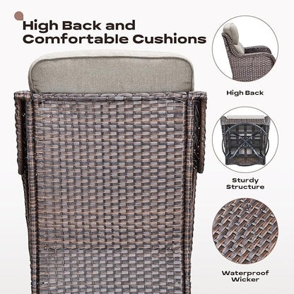 Rilyson 6 Piece Outdoor Patio Swivel Rocker Chairs, Waterproof Wicker, High Back, Deep Seating, Wide Armrest, Upgraded 6 inch Thick Cushions, Side Table, Ideal for Deck Porch Yard, Brown/Beige