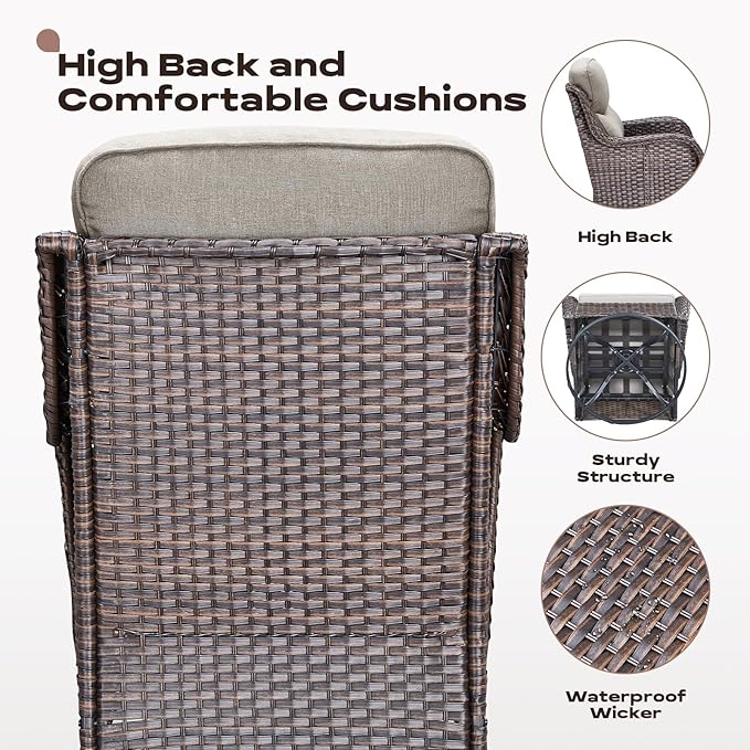 Rilyson Wicker Outdoor Patio Furniture Set - 6 Piece Patio Conversation Sets with Swivel Rocker Chairs, Ottomans, Sofa and Coffee Table, 6 inch Cushions, Deep Seating, for Porch Deck Brown/Beige