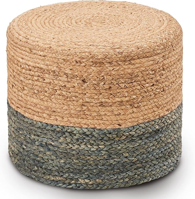 Wimarsbon 18'' Ottoman Pouf, Natural Braided Poof, Rustic Handweave Lounge Pouffe, Boho Footrest Stool for Bedroom, Accent Table or Seat for Living Room (Dusty Blue)