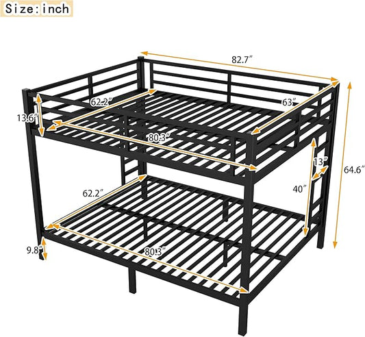 Bellemave Queen Over Queen Bunk Bed for Adults, Queen Size Bunk Beds Frame with 2 Side Ladder and Full Length Guardrail, Easy Assemble Bunkbeds, Noise Reduced, Mattress Not Included, Black