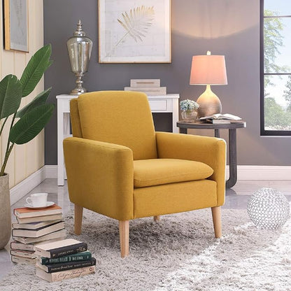 Lohoms Mid-Century Modern Accent Chair, Linen Fabric Upholstered Comfy Reading Leisure Chair for Living Room, Bedroom, Office, Waiting Room, Wood Legs, Mustard Yellow