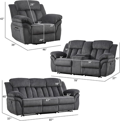 CANMOV Recliner Sofa Set, Oversize Power Lift Recliner Chair, Manual Loveseat and 3-Seat Sofa with Overstuffed Armrest for Living Room,Bedroom Furniture,Office,1+2+3 Seat Grey
