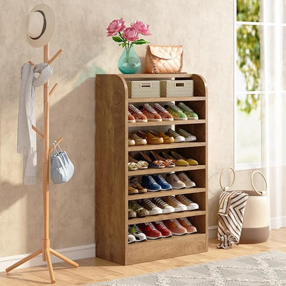 Tribesigns Shoe Rack for Entryway, 8-Tier Tall Shoe Shelf Shoes Storage, Wooden Shoe Storage Cabinet Shoe Organizer for Closet, Hallway, Living Room, Wood Color