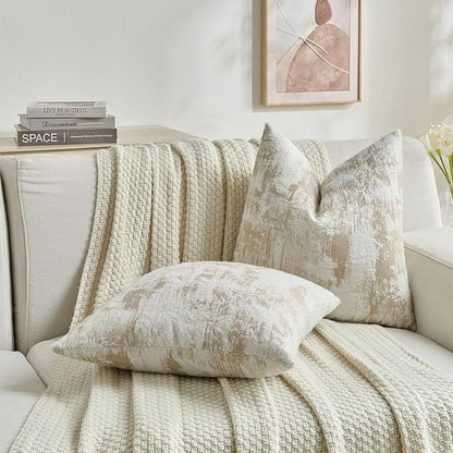 FUTEI Brown White Decorative Throw Pillow Covers 22x22 Inch Set of 2,Soft Faux Cashmere Jacquard - Textured & Cozy Cushion Case,Modern Home Decor for Couch Bed Living Room