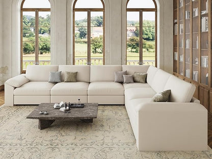 EASE MOOSE Leather Sectional Couch, Oversized Modular Sectional Sofas, Wide Deep Seat Modular Couch, Scratch Resistant Faux Leather Material, L Shaped Sofa for Big Spaces, Beige