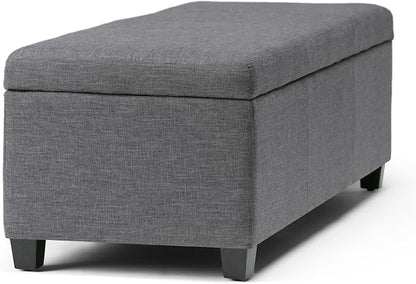 SIMPLIHOME Avalon 48 inch Wide Contemporary Rectangle Storage Ottoman Bench in Slate Grey Linen Look Fabric, Assembled, for the Living Room, Entryway and Family Room
