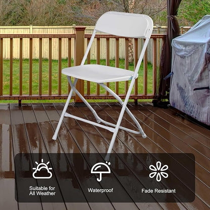 20 Pack Plastic White Folding Chairs with 350-LBS Capacity, Portable Indoor Outdoor Chairs, Foldable Commercial Seat with Steel Frame for Office, Party, Events, Wedding, Kitchen & Dinning