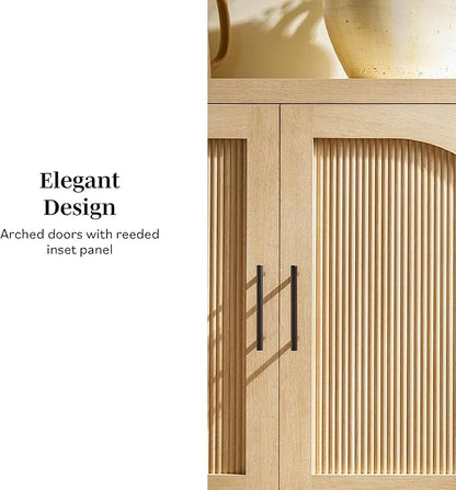 Walker Edison Sasha 4-Door Reeded Sideboard Buffet with Cord Management, 70 Inch, Coastal Oak