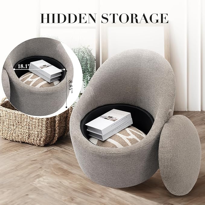 360° Swivel Accent Chair Set of 2, Mid-Century Modern Chair with Hidden Storge, Small Swivel Chair with Arms for Living Room/Office - Light Grey