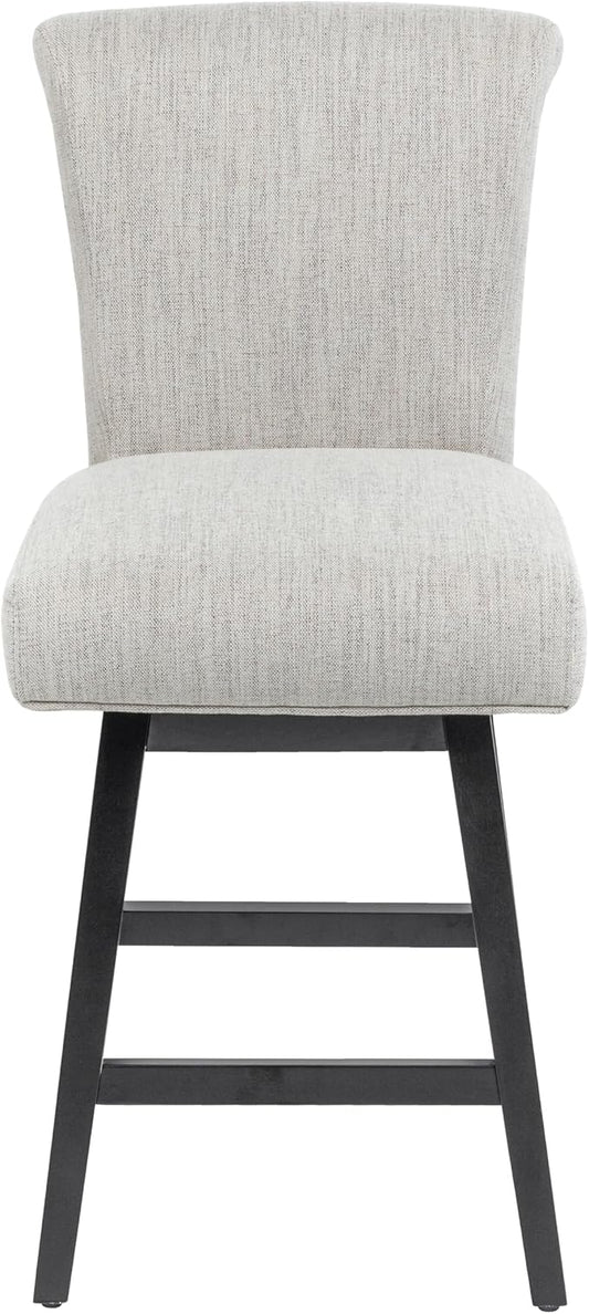 Bar Stool, 26 Inch Upholstered Barstools with 15.7" High Back and Footrest, Swivel Counter Height Barstools for Kitchen Island Home Bar Performance Fabric Ivory White