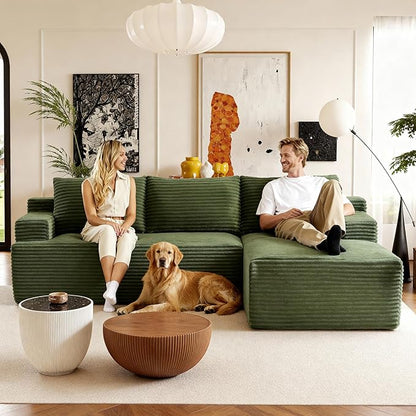 96''Sectional Couches for Living Room,Modern Modular Sectional Sofa,Upholstered Boneless Couch with Pockets,Comfy Cloud Couch with L Shaped Chaise(Green, 96''W Right Facing Chaise)