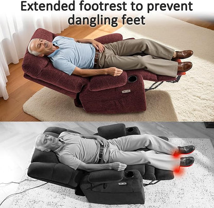 MCombo Power Lift Recliner Chair with Extended Footrest for Elderly People, Fabric 7281 (Burgundy, Small)